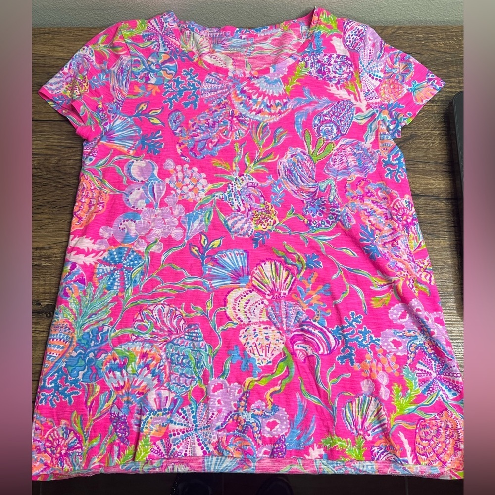 Lilly Pulitzer Etta Scoop Neck Top Pink Isle Shell Me Something XS